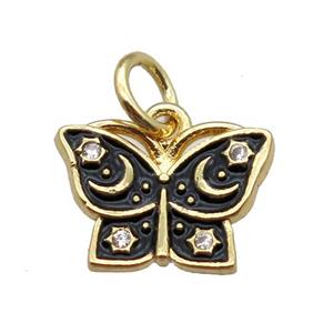 copper butterfly pendant paved zircon, gold plated, approx 9-12mm [FN16377]