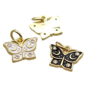 copper butterfly pendant paved zircon, gold plated, mixed, approx 9-12mm [FN16378]