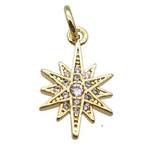 copper Compass pendant paved zircon, gold plated, approx 10-17mm [FN16382]