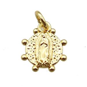 copper Virgin Mary pendant, gold plated, approx 10mm dia [FN16384]