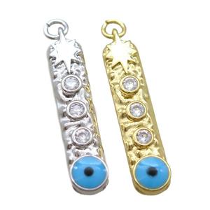 copper stick pendant paved zircon, evil eye, mixed, approx 7-32mm [FN16399]