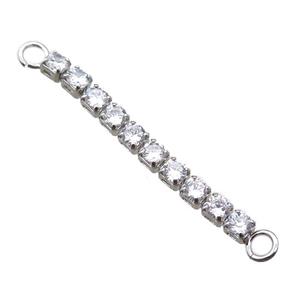 copper stick connector paved zircon, platinium plated, approx 3-32mm [FN16400]