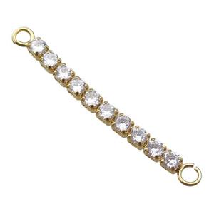 copper stick connector paved zircon, gold plated, approx 3-32mm [FN16401]