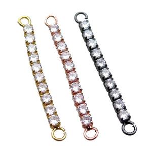 copper stick connector paved zircon, mixed color, approx 3-32mm [FN16404]