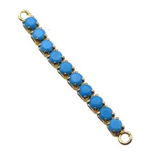 copper stick connector paved zircon, turq, gold plated, approx 3-32mm [FN16406]