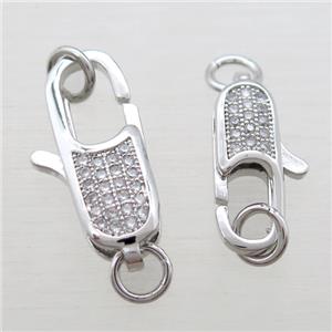 copper clasp pave zircon, platinum plated, approx 7-18mm [FN16410-S]