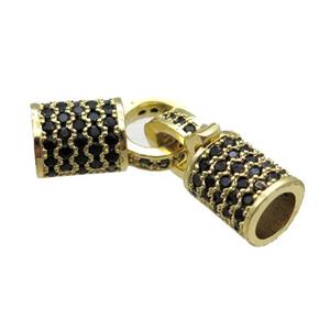 copper cordEnd pave zircon, gold plated, approx 8.5-30mm, 6mm hole [FN16417]