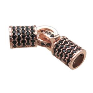 copper cordEnd pave zircon, rose gold, approx 8.5-30mm, 6mm hole [FN16418]