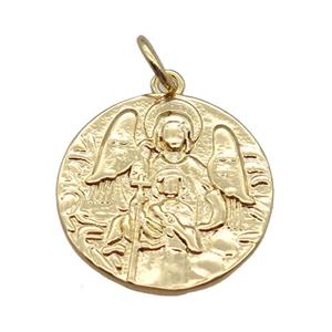 copper circle pendant, Virgin Mary, gold plated, approx 17mm dia [FN16425]