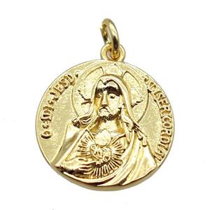 copper circle pendant, Jesus, gold plated, approx 17mm dia [FN16426]