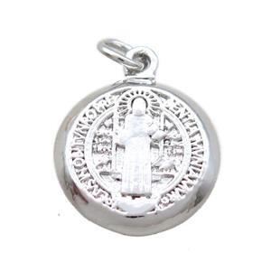 copper circle pendant, Jesus, platinum plated, approx 14mm dia [FN16431]