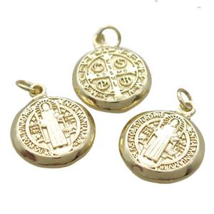 copper circle pendant, Jesus, gold plated, approx 14mm dia [FN16432]