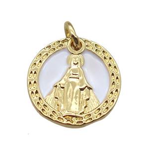 copper circle pendant, Virgin Mary, gold plated, approx 14mm dia [FN16439]
