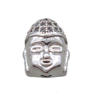 copper buddha beads pave zircon, platinum plated, approx 8-10mm [FN16440]