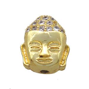 copper buddha beads pave zircon, gold plated, approx 8-10mm [FN16441]