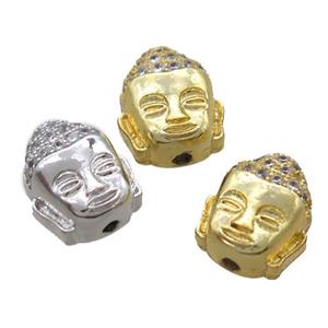 copper buddha beads pave zircon, mixed, approx 8-10mm [FN16442]