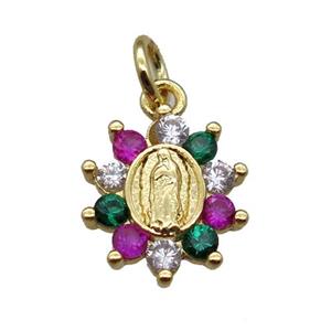 copper flower pendant paved zircon with Virgin Mary, gold plated, approx 10-13mm [FN16443]