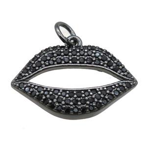copper lip pendant paved zircon, black plated, approx 14-21mm [FN16446]