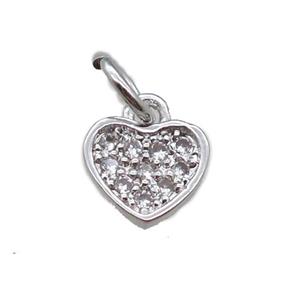 copper heart pendant paved zircon, platinum plated, approx 7mm [FN16448]