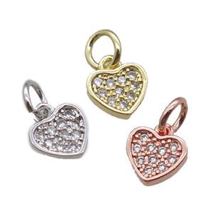 copper heart pendant paved zircon, mixed, approx 7mm [FN16451]