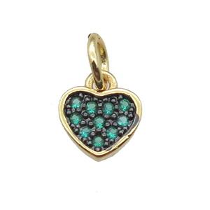 copper heart pendant paved green zircon, gold plated, approx 7mm [FN16454]