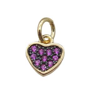 copper heart pendant paved hotpink zircon, gold plated, approx 7mm [FN16455]
