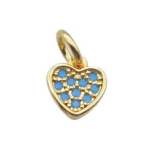 copper heart pendant paved turq zircon, gold plated, approx 7mm [FN16456]