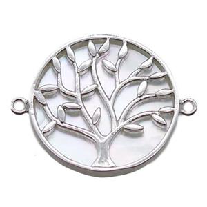 copper circle connector, tree of life, shell backing, platinum plated, approx 22mm dia [FN16466]