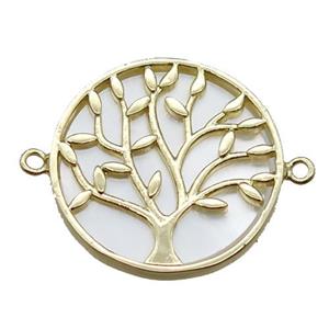 copper circle connector, tree of life, shell backing, gold plated, approx 22mm dia [FN16467]