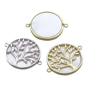 copper circle connector, tree of life, shell backing, mixed, approx 22mm dia [FN16468]
