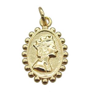 copper oval pendant with queen, gold plated, approx 11-17mm [FN16470]