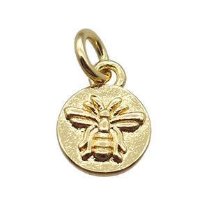 copper circle pendant with honeybee, gold plated, approx 8mm dia [FN16471]