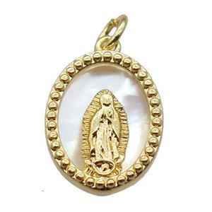 copper oval pendant with Virgin Mary, shell backing, gold plated, approx 12-17mm [FN16476]