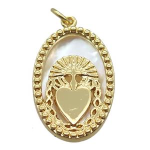 copper oval pendant, shell backing, gold plated, approx 14-22mm [FN16480]