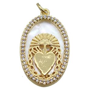 copper oval pendant paved zircon, shell backing, gold plated, approx 14-22mm [FN16481]