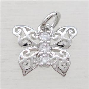 copper butterfly pendant paved zircon, platinum plated, approx 13-16mm [FN16482-L]