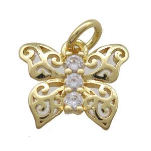 copper butterfly pendant paved zircon, gold plated, approx 13-16mm [FN16483-L]