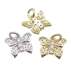 copper butterfly pendant paved zircon, mixed color, approx 10-12mm [FN16484-S]