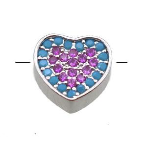 copper heart beads paved zircon, platinum plated, approx 9mm [FN16486]