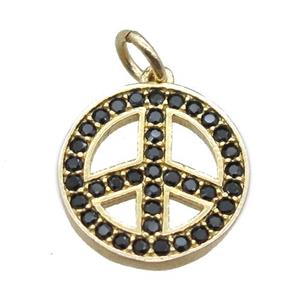 copper peace sign pendant paved zircon, gold plated, approx 14mm dia [FN16490]