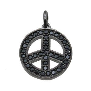 copper peace sign pendant paved zircon, black plated, approx 14mm dia [FN16492]