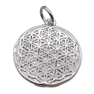copper circle pendant, platinum plated, approx 17mm dia [FN16501]
