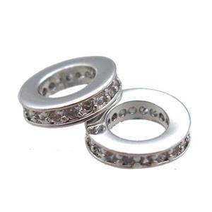 copper wheel beads paved zircon, platinum plated, approx 8mm dia [FN16506]