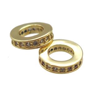 copper wheel beads paved zircon, gold plated, approx 8mm dia [FN16507]