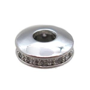 copper wheel beads paved zircon, platinum plated, approx 8.5mm dia [FN16508]