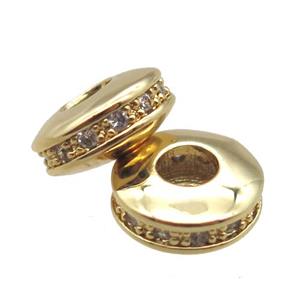 copper wheel beads paved zircon, gold plated, approx 8.5mm dia [FN16509]