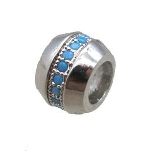 copper rondelle beads paved zircon, platinum plated, approx 7.5mm, 4mm hole [FN16511]