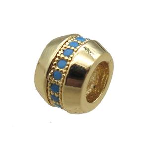 copper rondelle beads paved zircon, gold plated, approx 7.5mm, 4mm hole [FN16512]