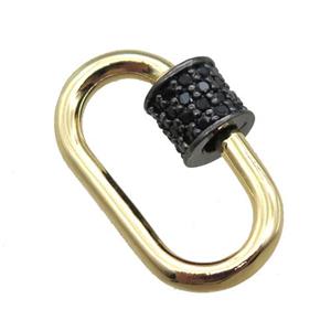 copper carabiner lock pendant paved zircon, gold plated, approx 12-18mm [FN16515]