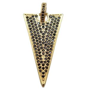 copper triangle pendant paved zircon, gold plated, approx 18-35mm [FN16520]